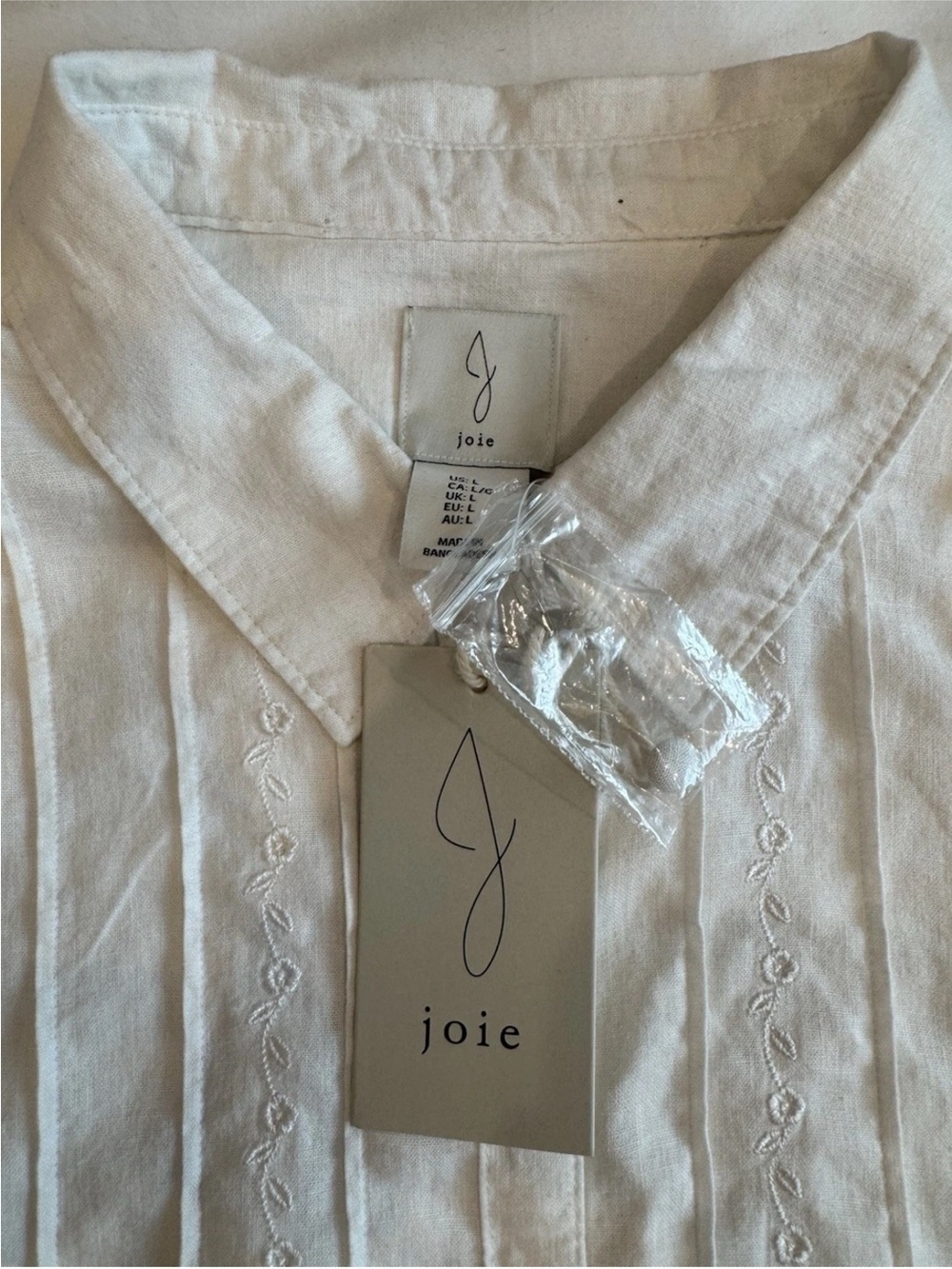 Joie Large, White Pintuck Button-Front Blouse - Picture 3 of 5